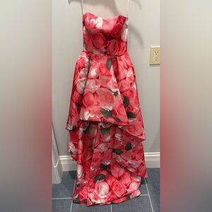 Sherri Hill Strapless Red Floral Dress